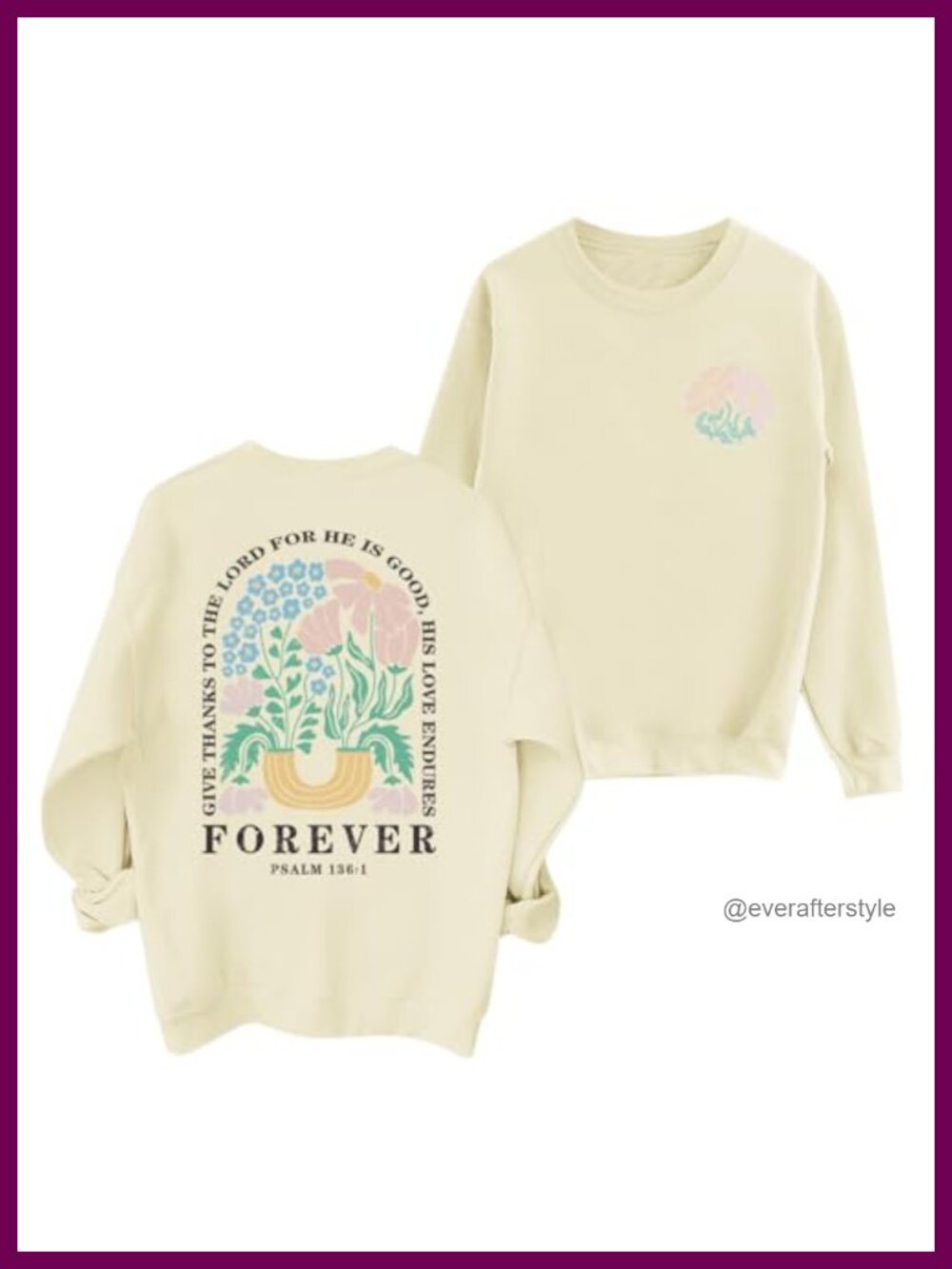 Christian Jesus Faith Sweatshirt Pullover Cotton Blend Floral Bible Verse Loose